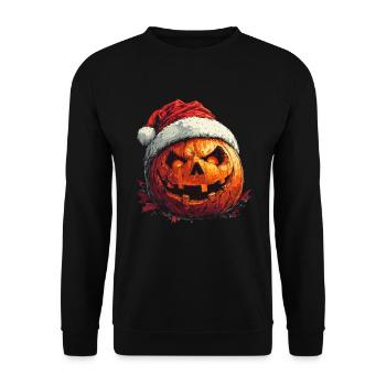 Halloween Geschenk Kürbis mit Weihnachtsmütze Deko - Unisex Pullover - Schwarz - Vorne - Alina (178cm) & Michal (187cm)