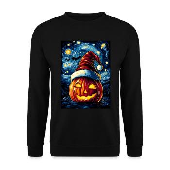 Halloween Geschenk Kürbis mit Weihnachtsmütze Deko - Unisex Pullover - Schwarz - Vorne - Alina (178cm) & Michal (187cm)