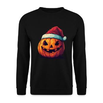 Halloween Geschenk Kürbis mit Weihnachtsmütze Deko - Unisex Pullover - Schwarz - Vorne - Alina (178cm) & Michal (187cm)