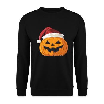 Halloween Geschenk Kürbis mit Weihnachtsmütze Deko - Unisex Pullover - Schwarz - Vorne - Alina (178cm) & Michal (187cm)