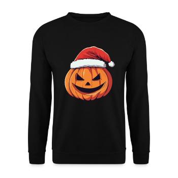 Halloween Geschenk Kürbis mit Weihnachtsmütze Deko - Unisex Pullover - Schwarz - Vorne - Alina (178cm) & Michal (187cm)