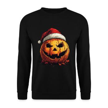 Halloween Geschenk Kürbis mit Weihnachtsmütze Deko - Unisex Pullover - Schwarz - Vorne - Alina (178cm) & Michal (187cm)