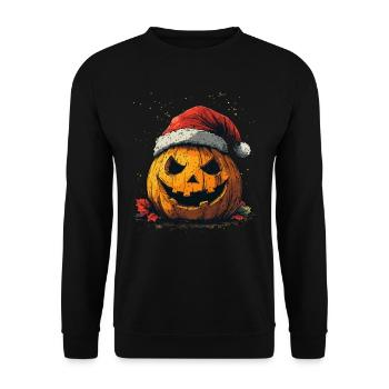 Halloween Gift Pumpkin with Santa Hat Decoration - Unisex Sweatshirt - black - Front - Alina (178cm) & Michal (187cm)