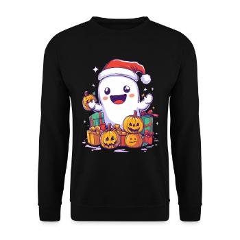 Halloween Gift Ghost with Christmas Hat Decoration - Unisex Sweatshirt - black - Front - Alina (178cm) & Michal (187cm)