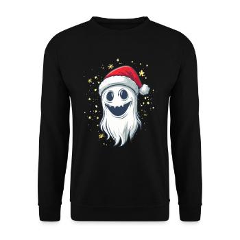 Halloween Geschenk Geist mit Weihnachtsmütze Deko - Unisex Pullover - Schwarz - Vorne - Alina (178cm) & Michal (187cm)