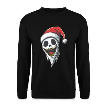 Halloween Geschenk Geist mit Weihnachtsmütze Deko - Unisex Pullover - Schwarz - Vorne - Alina (178cm) & Michal (187cm)
