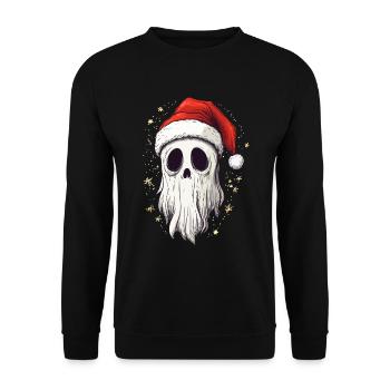 Halloween Geschenk Geist mit Weihnachtsmütze Deko - Unisex Pullover - Schwarz - Vorne - Alina (178cm) & Michal (187cm)