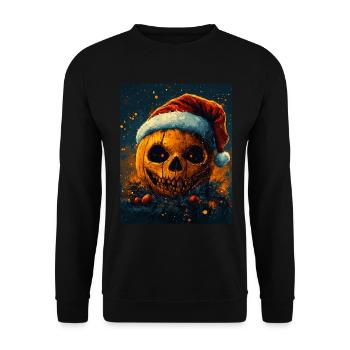 Halloween Geschenk Kürbis mit Weihnachtsmütze Deko - Unisex Pullover - Schwarz - Vorne - Alina (178cm) & Michal (187cm)