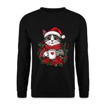 Chat Café Décoration de Noël Femmes Hommes Enfants - Sweat-shirt Unisexe - noir - Devant - Alina (178cm) & Michal (187cm)