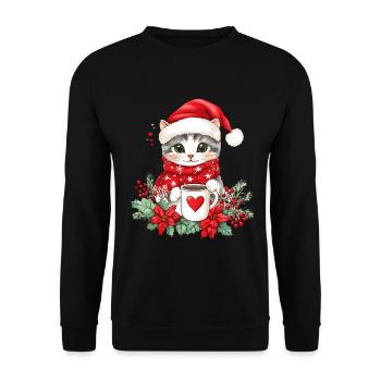 Chat Café Décoration de Noël Femmes Hommes Enfants - Sweat-shirt Unisexe - noir - Devant - Alina (178cm) & Michal (187cm)