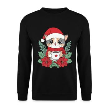 Chat Café Décoration de Noël Femmes Hommes Enfants - Sweat-shirt Unisexe - noir - Devant - Alina (178cm) & Michal (187cm)