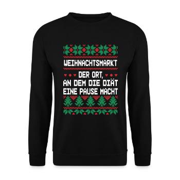 Weihnachtsmarkt Diät Spruch Fun - Unisex Pullover - Schwarz - Vorne - Alina (178cm) & Michal (187cm)