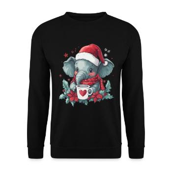 Elefant Kaffee Weihnachten Frauen Männer Kinder - Unisex Pullover - Schwarz - Vorne - Alina (178cm) & Michal (187cm)