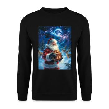 Weihnachtsmann Frauen Männer Kinder Weihnachten - Unisex Pullover - Schwarz - Vorne - Alina (178cm) & Michal (187cm)