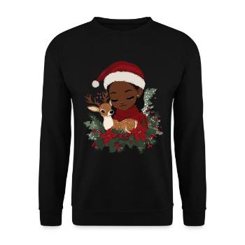 Afrikanische Weihnachtsfrau Kaffee Weihnachten - Unisex Pullover - Schwarz - Vorne - Alina (178cm) & Michal (187cm)