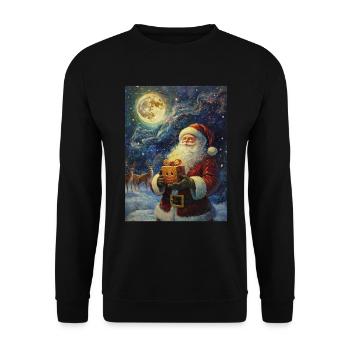 Weihnachtsmann Frauen Männer Kinder Weihnachten - Unisex Pullover - Schwarz - Vorne - Alina (178cm) & Michal (187cm)