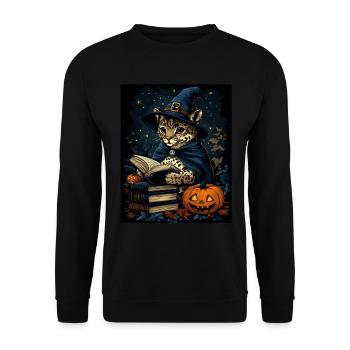 Halloween Geschenk Frauen Wildkatze Männer Kinder - Unisex Pullover - Schwarz - Vorne - Alina (178cm) & Michal (187cm)