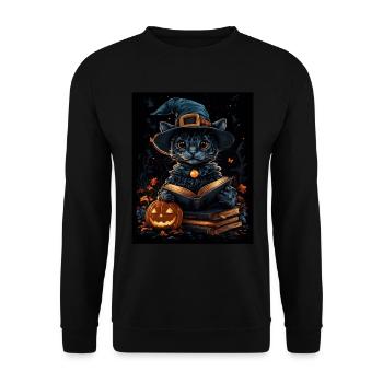 Halloween Geschenk Frauen Wildkatze Männer Kinder - Unisex Pullover - Schwarz - Vorne - Alina (178cm) & Michal (187cm)