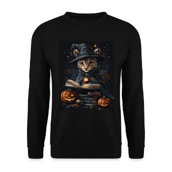 Halloween Geschenk Frauen Wildkatze Männer Kinder - Unisex Pullover - Schwarz - Vorne - Alina (178cm) & Michal (187cm)