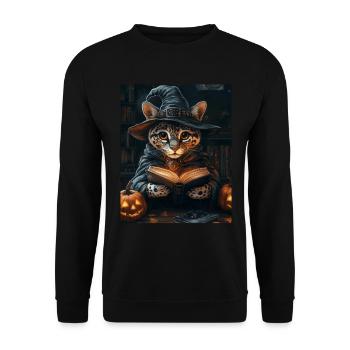 Halloween Geschenk Frauen Wildkatze Männer Kinder - Unisex Pullover - Schwarz - Vorne - Alina (178cm) & Michal (187cm)