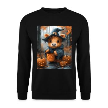 Halloween Geschenk Frauen Kuh Männer Kinder Deko - Unisex Pullover - Schwarz - Vorne - Alina (178cm) & Michal (187cm)