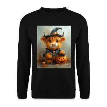 Halloween Geschenk Frauen Kuh Männer Kinder Deko - Unisex Pullover - Schwarz - Vorne - Alina (178cm) & Michal (187cm)