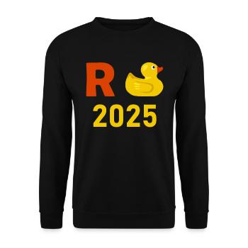 Ente Rente 2025 Pension Ruhestand Opa Oma Rentner - Unisex Pullover - Schwarz - Vorne - Alina (178cm) & Michal (187cm)