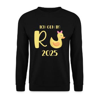 Ente Rente 2025 Pension Ruhestand Opa Oma Rentner - Unisex Pullover - Schwarz - Vorne - Alina (178cm) & Michal (187cm)