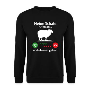 Meine schafe rufen an...und ich muss gehen ! - Unisex Pullover - Schwarz - Vorne - Alina (178cm) & Michal (187cm)