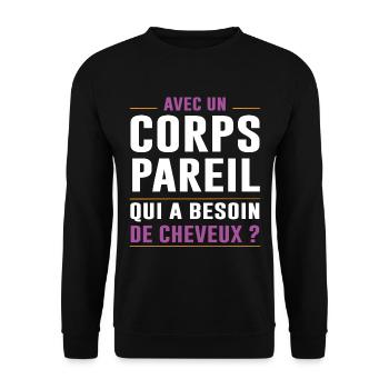 Chauve Sportif Corps Humour - Sweat-shirt Unisexe - noir - Devant - Alina (178cm) & Michal (187cm)