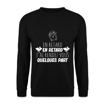 En retard Lapin Blanc Film Culte Humour Citation - Sweat-shirt Unisexe - noir - Devant - Alina (178cm) & Michal (187cm)