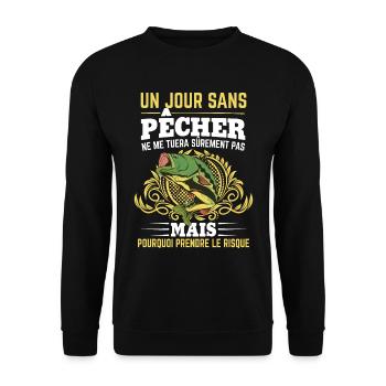 Un jour sans pêcher - Humour Pêcheur Cadeau - Sweat-shirt Unisexe - noir - Devant - Alina (178cm) & Michal (187cm)