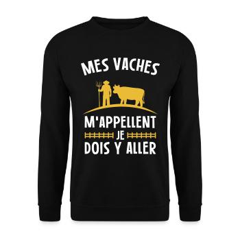 Vaches Paysan Fermier Ferme Vache Humour Cadeau - Sweat-shirt Unisexe - noir - Devant - Alina (178cm) & Michal (187cm)