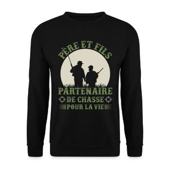 Père et fils - Partenaire de chasse - Cadeau - Sweat-shirt Unisexe - noir - Devant - Alina (178cm) & Michal (187cm)