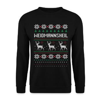 Jäger Weihnachten Geschenk Hirsch Weidmannsheil - Unisex Pullover - Schwarz - Vorne - Alina (178cm) & Michal (187cm)