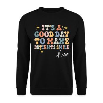Ein guter Tag Zitat Phrase Motivation Krankenschwester - Unisex Pullover - Schwarz - Vorne - Alina (178cm) & Michal (187cm)