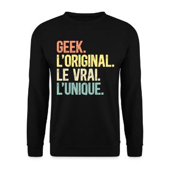 Geek L'Original Le Vrai L'Unique Homme Gameur - Sweat-shirt Unisexe - noir - Devant - Alina (178cm) & Michal (187cm)