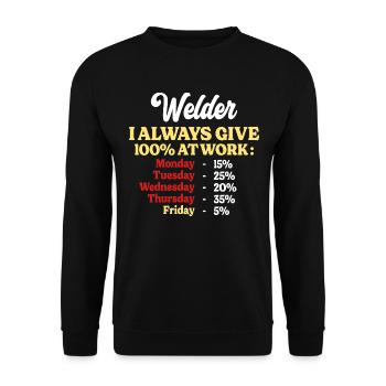 100% At Work Funny Welder Quote - Unisex Sweatshirt - black - Front - Alina (178cm) & Michal (187cm)