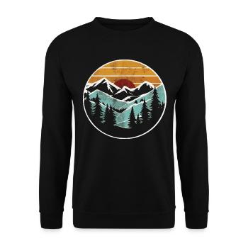 Berggrafik Retro Natur Wald - Unisex Pullover - Schwarz - Vorne - Alina (178cm) & Michal (187cm)