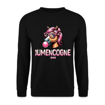 Jumencogne Humour Femme Adore Cheval - Sweat-shirt Unisexe - noir - Devant - Alina (178cm) & Michal (187cm)