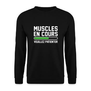 Musculation muscles en cours veuillez patienter - Sweat-shirt Unisexe - noir - Devant - Alina (178cm) & Michal (187cm)