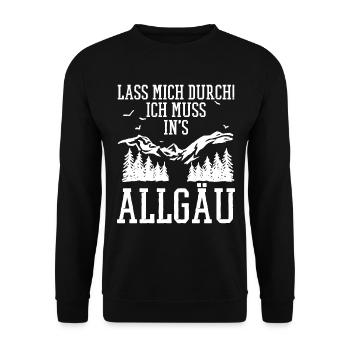 Allgäu Wandern Spruch lustig LASS MICH DURCH - Unisex Pullover - Schwarz - Vorne - Alina (178cm) & Michal (187cm)