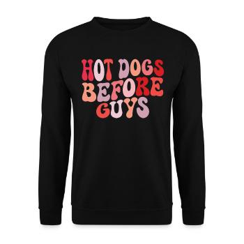 Hot Dogs vor Jungs Humor Hot Dog - Unisex Pullover - Schwarz - Vorne - Alina (178cm) & Michal (187cm)