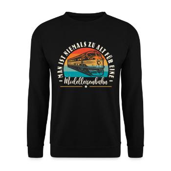 Modelleisenbahn Lokomotive Modelleisenbahn Sammler - Unisex Pullover - Schwarz - Vorne - Alina (178cm) & Michal (187cm)