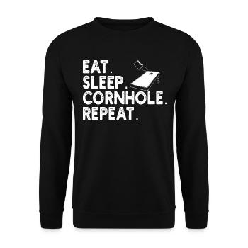 Humor Mann Cornhole Spieler - Unisex Pullover - Schwarz - Vorne - Alina (178cm) & Michal (187cm)