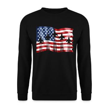 Amerikanische Kampfjets 4. Juli - Unisex Pullover - Schwarz - Vorne - Alina (178cm) & Michal (187cm)
