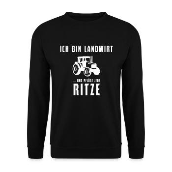 Ich bin Landwirt und pflüge jede Ritze Bauer - Unisex Pullover - Schwarz - Vorne - Alina (178cm) & Michal (187cm)