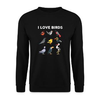 J'aime ornithologue oiseaux - Sweat-shirt Unisexe - noir - Devant - Alina (178cm) & Michal (187cm)