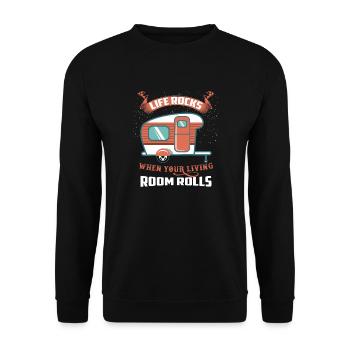 La vie bascule quand votre salon roule sur le camping - Sweat-shirt Unisexe - noir - Devant - Alina (178cm) & Michal (187cm)