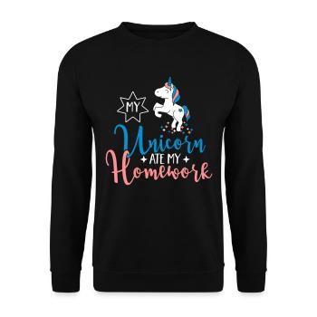 My Unicorn ate my Homework - Unisex Sweatshirt - black - Front - Alina (178cm) & Michal (187cm)